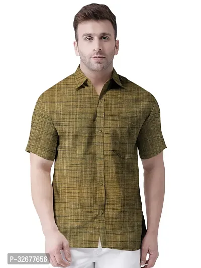 Stylish Mustard Cotton Solid Regular Fit Casual Shirts For Men-thumb0