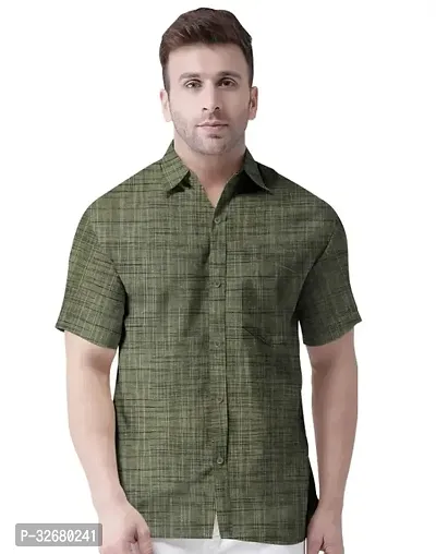 Stylish Green Cotton Solid Regular Fit Casual Shirts For Men-thumb0