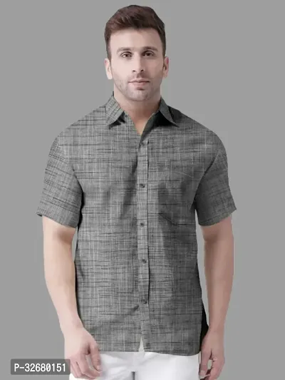 Stylish Grey Cotton Solid Regular Fit Casual Shirts For Men-thumb0