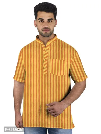 Stylish Yellow Cotton Short Kurta For Men-thumb0