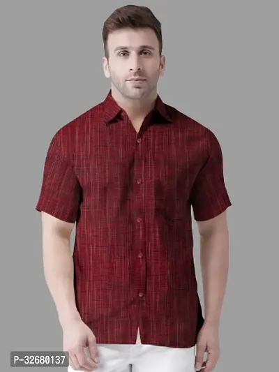 Stylish Maroon Cotton Solid Regular Fit Casual Shirts For Men-thumb0