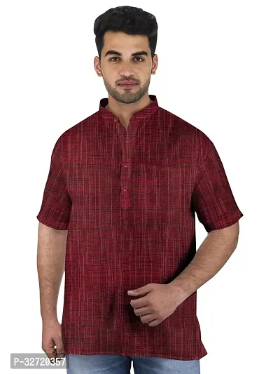 Stylish Maroon Cotton Short Kurta For Men-thumb0