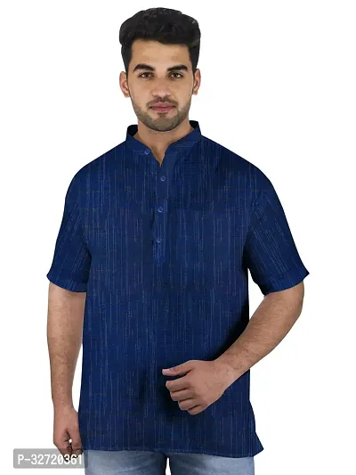 Stylish Blue Cotton Short Kurta For Men-thumb0