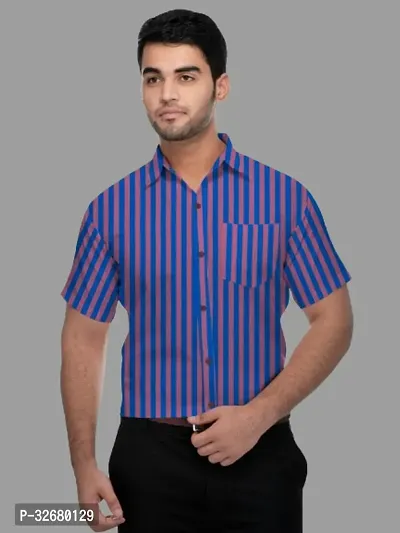 Stylish Blue Cotton Solid Regular Fit Casual Shirts For Men-thumb0