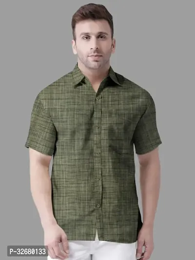 Stylish Green Cotton Solid Regular Fit Casual Shirts For Men-thumb0