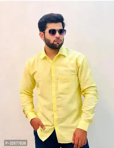 Stylish Yellow Cotton Solid Regular Fit Casual Shirts For Men-thumb0