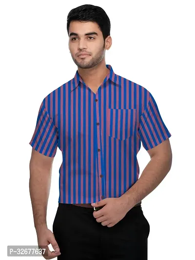 Stylish Blue Cotton Solid Regular Fit Casual Shirts For Men-thumb0