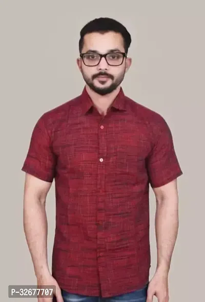 Stylish Red Cotton Solid Regular Fit Casual Shirts For Men-thumb0