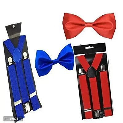 WHOLESOME DEAL unisex red and black stretchable suspender with bow combo(susbw001) (Royal blue And Red)