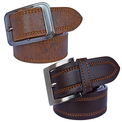 Sunshopping Men's Brown Synthetic Leather Belt Combo