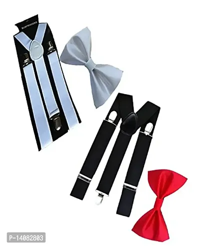 WHOLESOME DEAL unisex red and black stretchable suspender with bow combo(susbw001) (Black And White)-thumb0
