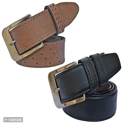 Sunshopping Men's Black And Brown Synthetic Leather Belt Combo