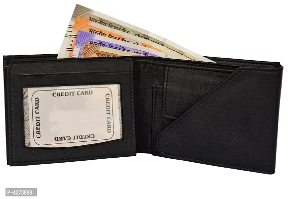 Premium Synthetic Black Solid Two Fold Wallet For Men