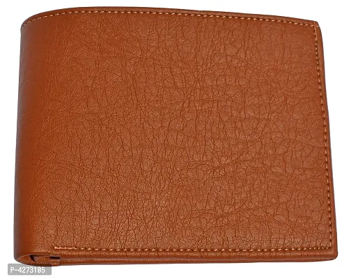 Premium Synthetic Tan Solid Two Fold Wallet For Men