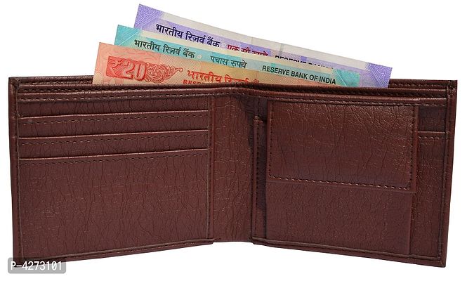 Premium Synthetic Brown Solid Two Fold Wallet For Men