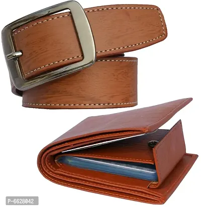 Stylish Synthetic Textured Belts with Wallets For Men- 2 Pieces