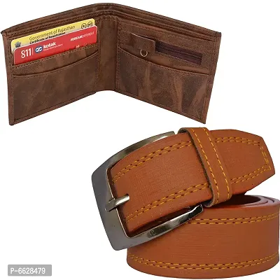 Stylish Synthetic Textured Belts with Wallets For Men- 2 Pieces