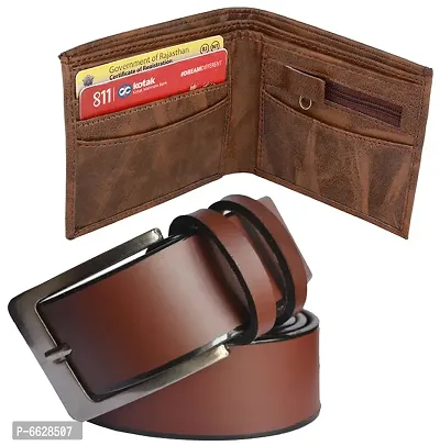 Stylish Synthetic Textured Belts with Wallets For Men- 2 Pieces