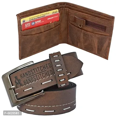 Stylish Synthetic Textured Belts with Wallets For Men- 2 Pieces