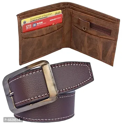 Stylish Synthetic Textured Belts with Wallets For Men- 2 Pieces