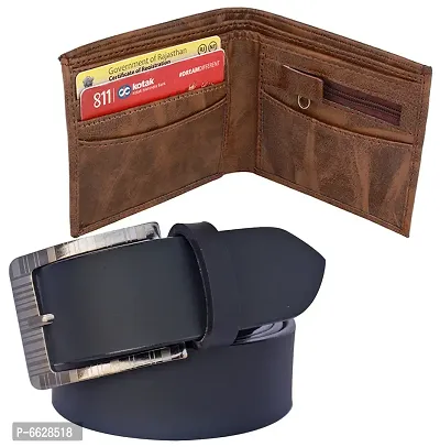 Stylish Synthetic Textured Belts with Wallets For Men- 2 Pieces