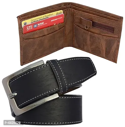 Stylish Synthetic Textured Belts with Wallets For Men- 2 Pieces-thumb0
