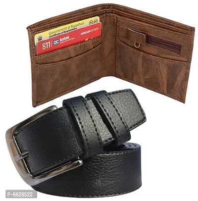 Stylish Synthetic Textured Belts with Wallets For Men- 2 Pieces