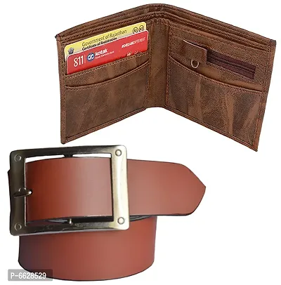 Stylish Synthetic Textured Belts with Wallets For Men- 2 Pieces