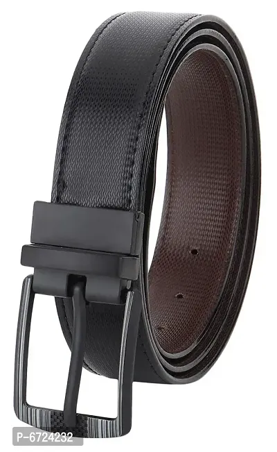 Formal Black Texas Leatherite Reversible Belt For Men-thumb2