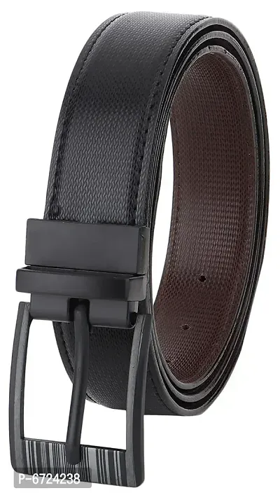 Formal Black Texas Leatherite Reversible Belt For Men-thumb2