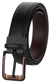 Formal Black Texas Leatherite Reversible Belt For Men-thumb1