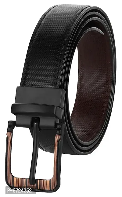 Formal Black Texas Leatherite Reversible Belt For Men-thumb2