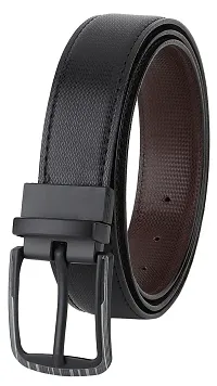 Formal Black Texas Leatherite Reversible Belt For Men-thumb1