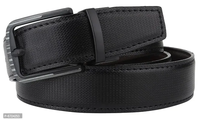 Formal Black Texas Leatherite Reversible Belt For Men-thumb0