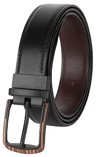 Formal Black Texas Leatherite Reversible Belt For Men-thumb1