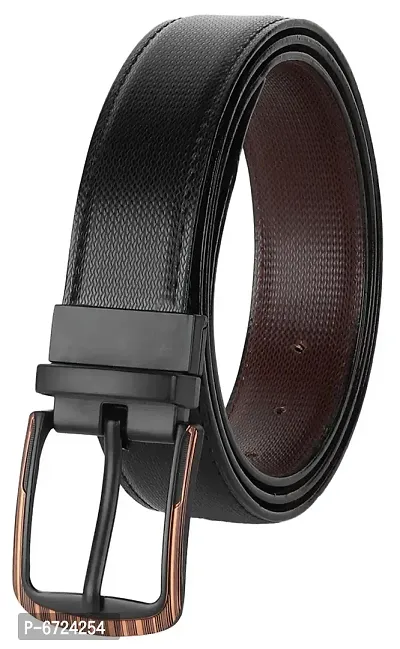 Formal Black Texas Leatherite Reversible Belt For Men-thumb2