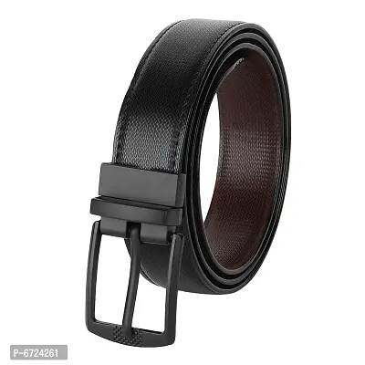 Formal Black Texas Leatherite Reversible Belt For Men-thumb2