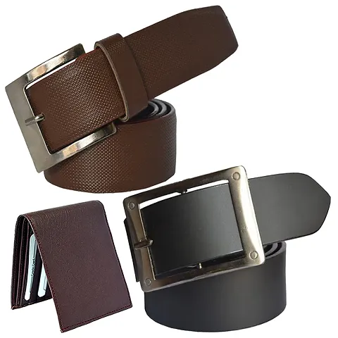 Charming PU Leather Casual Belts With Wallets Combo For Men