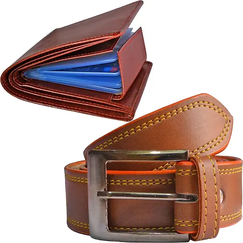 Stylish Synthetic Textured Belts With Wallets For Men