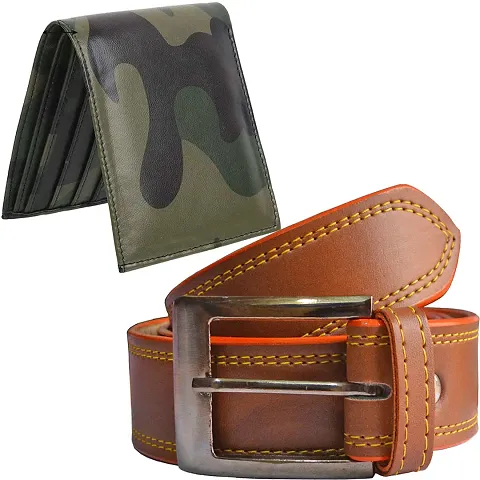 Stylish Synthetic Textured Belts With Wallets For Men