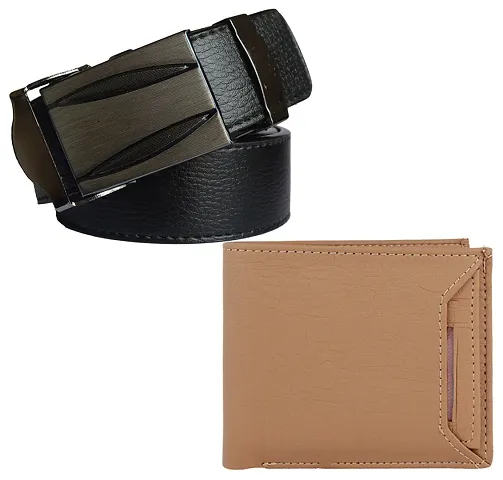 Stylish Modern Synthetic Textured Casual Belts With Wallets For Men (Pack Of 2)