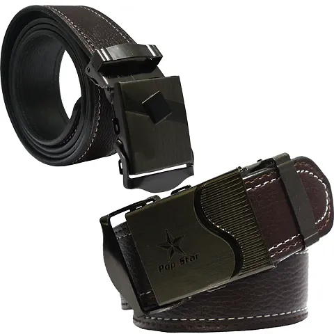 Stunning PU Leather Casual Formal Party Belts For Men (Pack Of 2)