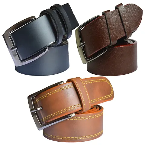 Attractive Synthetic Leather Formal Belts Combo For Men