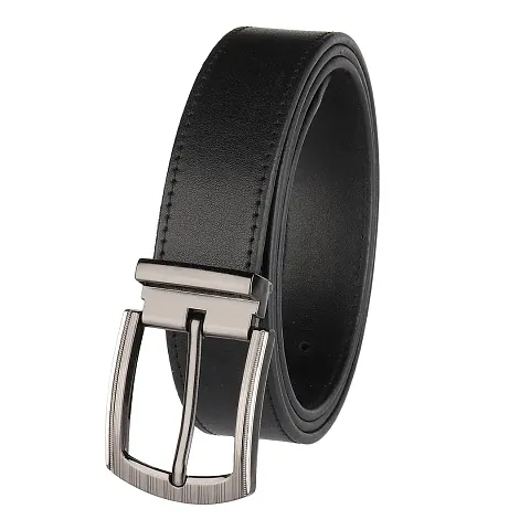 Stylish Black Synthetic Leather Textured Belts For Men