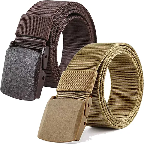 FITKNOT Men's Nylon Fabric Belt, Plastic Flap Buckle, fits on upto 42 inches waist size (Pack Of 2)