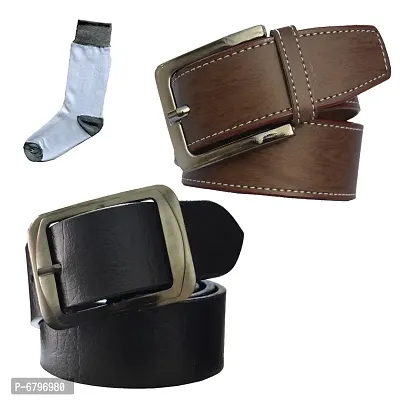 Loopa Formal And Casual PU Belts And Socks Combo  ( Size 28 To 38 )