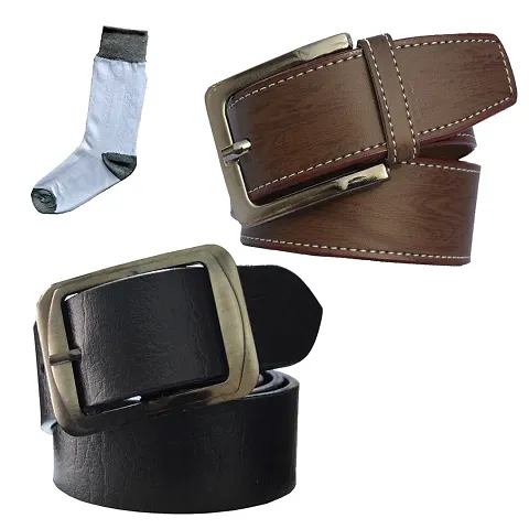 Designer Formal And Casual PU Belts And Socks Combo For Men