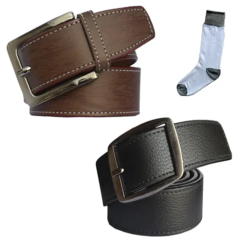Alluring Formal And Casual PU Belts And Socks Combo For Men