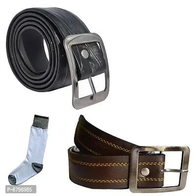 Loopa Formal And Casual PU Belts And Socks Combo  ( Size 28 To 38 )-thumb0