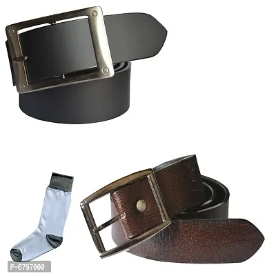 Loopa Formal And Casual PU Belts And Socks Combo  ( Size 28 To 38 )